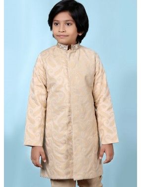 Readymade Beige Kids Silk Sherwani Jacket