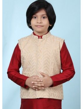 Readymade Kids Beige Nehru Jacket For Kids
