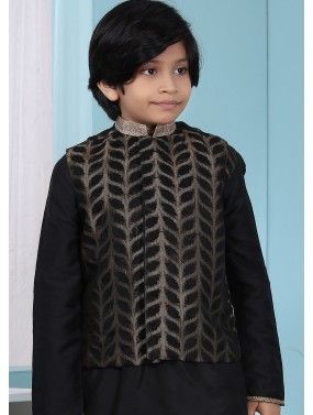 Readymade Black Silk Woven Nehru Jacket
