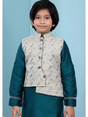 Asymmetric Embroidered Readymade Nehru Jacket In Grey
