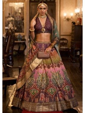 Multicolor Zari Woven Silk Lehenga Choli