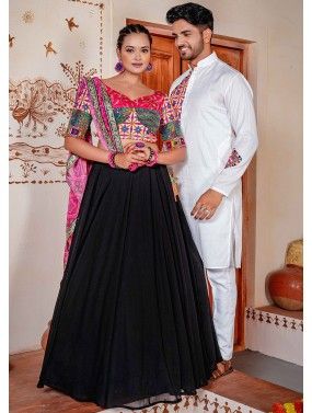 Black Embroidered Couple Wear Readymade Set 