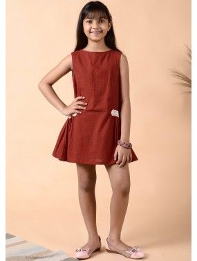 Readymade Red Short Kids Dress In Cotton