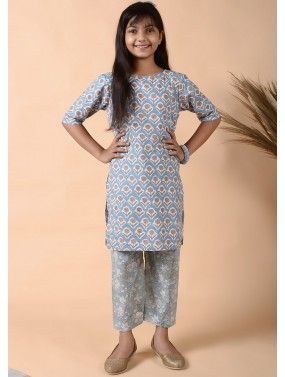 Readymade Kids Blue Pant Suit With Printed Work