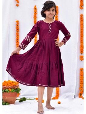 Readymade Magenta Tiered Style Dress For Kids