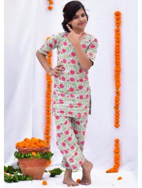 Readymade Green Floral Printed Kids Palazzo Suit