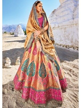 Pink Embroidered Bridal Lehenga Choli In Banarasi Silk