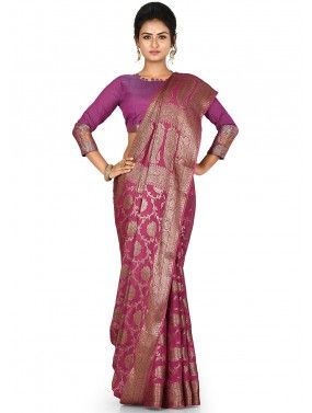 Traditional Magenta Silk Saree With Blouse