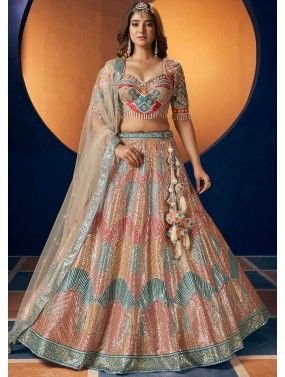 Multicolored Embellished Readymade Net Bridal Lehenga Choli