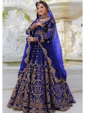 Blue Embroidered Lehenga Choli In Velvet