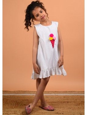 Readymade White Flared Dress For Kids