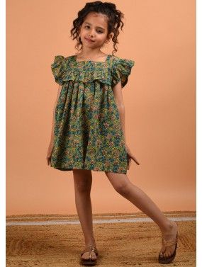 Readymade Green Floral Printed Kids Dress