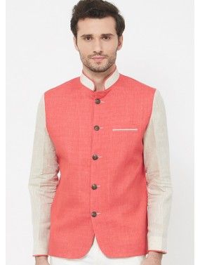 Orange Linen Bandhgala Jodhpuri Jacket
