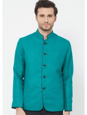 Green Linen Readymade Bandhgala Jodhpuri Jacket