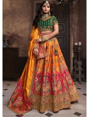 Yellow Banarasi Silk Zari Woven Bridal Lehenga Choli