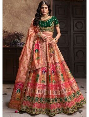 Multicolor Banarasi Silk Zari Woven Bridal Lehenga & Choli