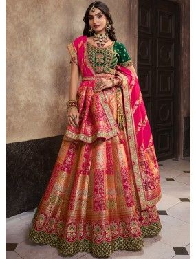 Multicolor Banarasi Silk Zari Woven Work  Bridal Lehenga & Choli