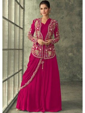Pink Georgette Gown & Embroidered Jacket