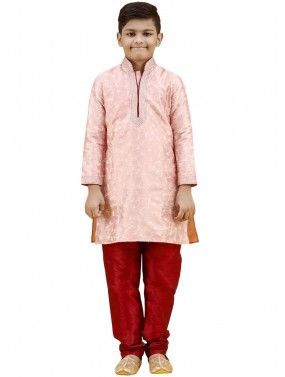 Pink Readymade Thread Embroidered Kurta Pajama