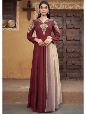 Readymade Maroon Zari Embroidered Gown