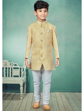Yellow Readymade Woven Kids Indo Western