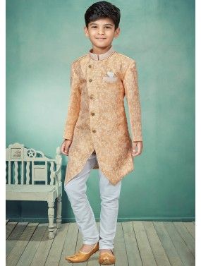 Yellow Woven Readymade Kids Indo Western