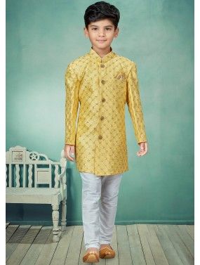 Yellow Redaymade Embroidered Kids Indo Western