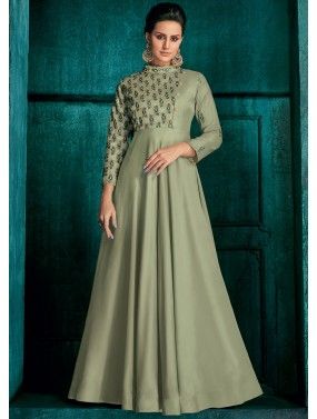 Sage Green Embroidered Readymade Gown