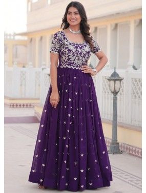 Readymade Purple Embroidered Gown