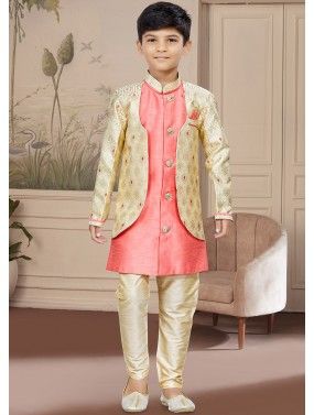 Pink Readymade Kids Jacket Style Sherwani & Pajama