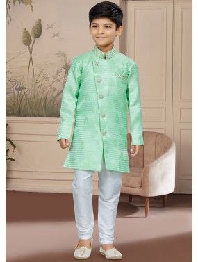 Turquoise Readymade Embroidered Kids Sherwani Set