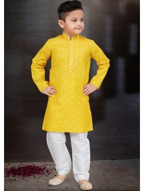 Yellow Readymade Kids Printed Kurta Pajama