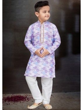 Readymade Purple Printed Kurta Pajama For Kids