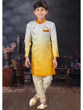 Yellow Shaded Kids Art Silk Sherwani