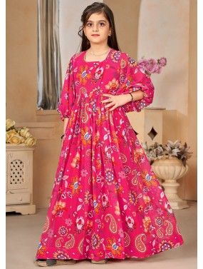 Readymade Pink Floral Printed Georgette Gown