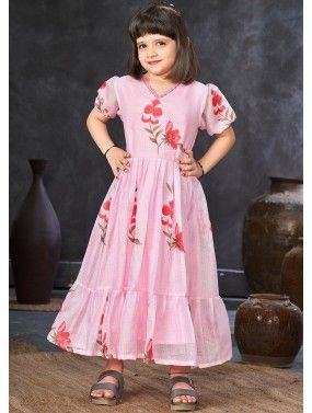 Pink Floral Printed Kids Dress