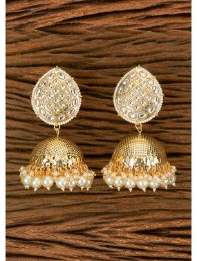 Beaded Golden Jhumka Earrings