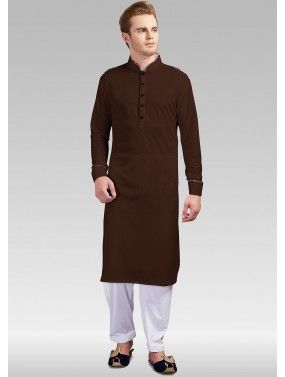 Readymade Brown Lycra Pathani Suit