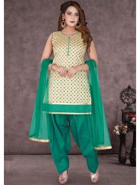 Green Readymade Salwar Suit With Net Dupatta