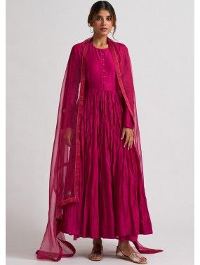 Readymade Magenta Cotton Silk Anarkali Suit