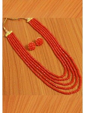 Orange Beaded Multi Layered Necklace Set
