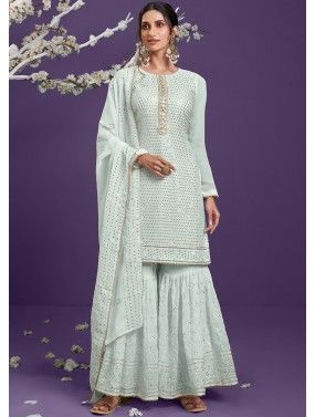 Turquoise Sequined Gharara Style Pakistani Salwar Suit