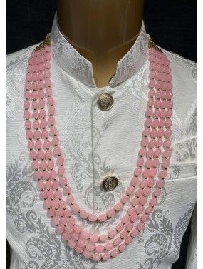 Pink Beaded Multi Layered Kantha Mala For Men