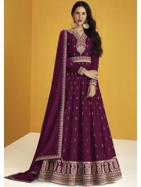 Magenta Embroidered Anarkali Suit With Dupatta