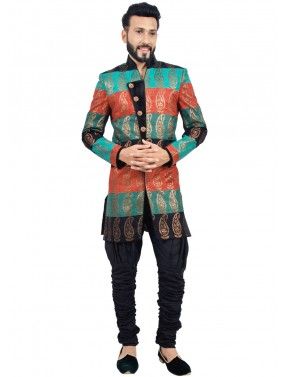Multicolor Brocade Woven Sherwani With Breeches