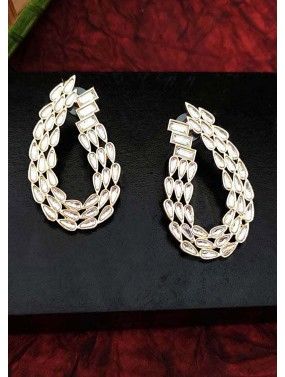 White Stone Studded Party Earrings