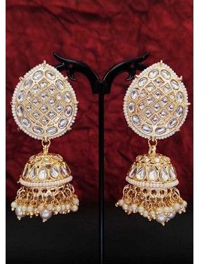 Golden Stone Studded Jhumka Earrings