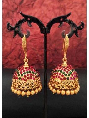 Golden Stone Studded Jhumka Earrings