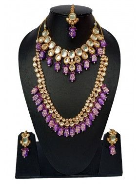 Purple Kundan Studded Dual Necklace Set