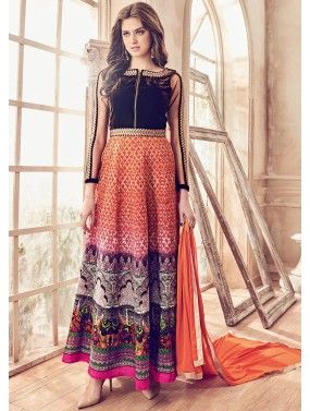 Multicolor Anarkali Style Suit Set In Velvet